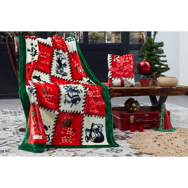 Rdeča odeja z božičnim motivom iz mikropliša 100x170 cm – Mila Home