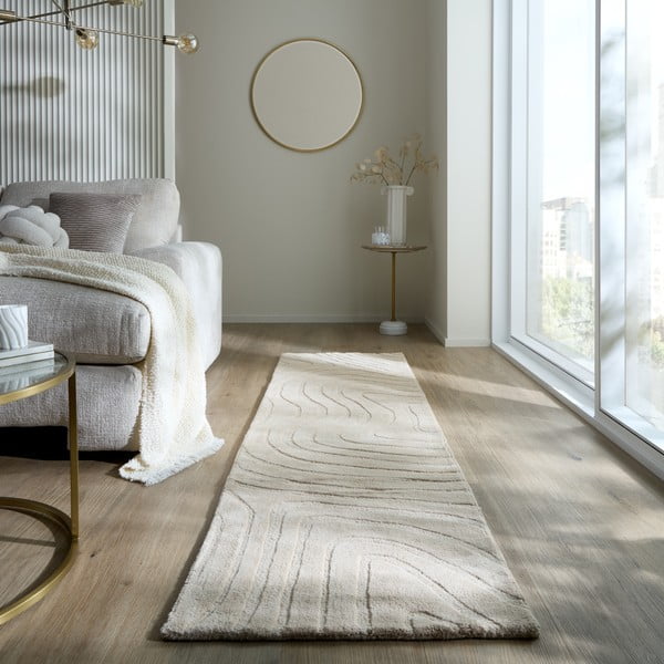 Kremno bel ročno tkan volnen tekač 60x230 cm Mesmerise Natural – Flair Rugs-image-1