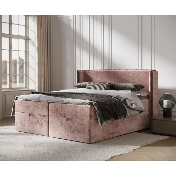 Rožnata boxspring postelja s prostorom za shranjevanje 180x200 cm Passion – Maison de Rêve-image-1