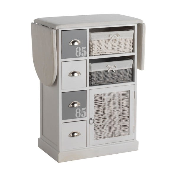 Bela komoda z likalno desko in 2 pletenima košarama Geese Home