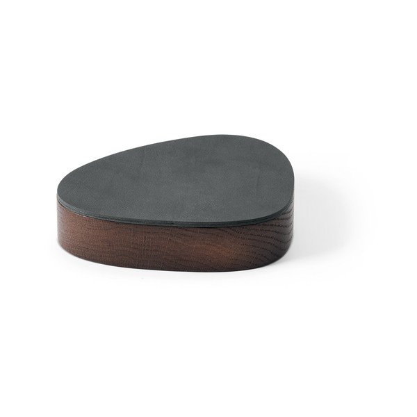 Antracitno-rjava dekorativna škatla za shranjevanje s pokrovom iz lesa in eko usnja 14x12,5x3,5 cm Curve Nupo - LIND DNA