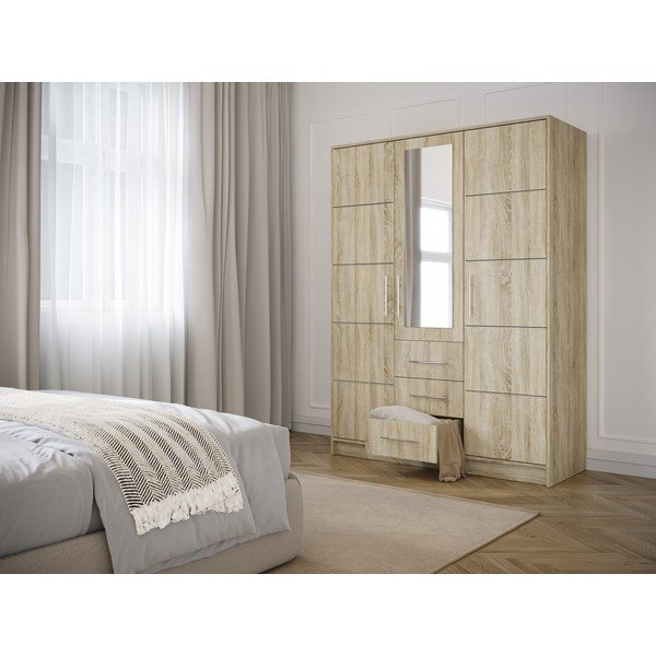 Garderobna omara v hrastovem dekorju z ogledalom 147x200 cm Derry - Cosmopolitan Design-image-1