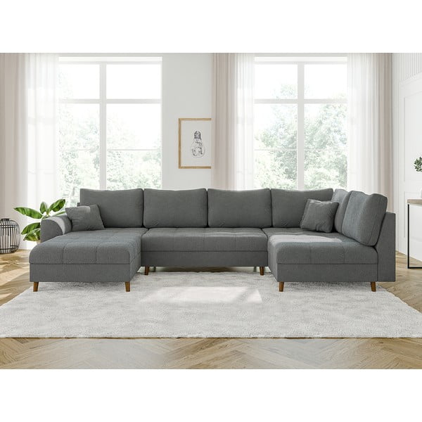 Siva kotna sedežna garnitura iz tkanine bouclé (levi kot/v obliki črke "U") Ariella – Ropez-image-1