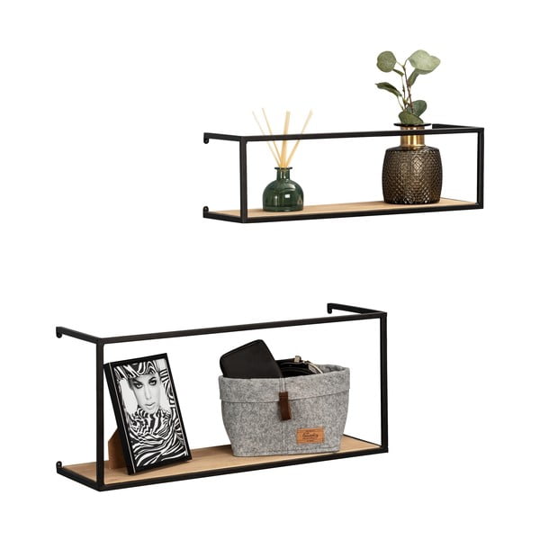 Komplet 2 borovih polic s črno kovinsko konstrukcijo Wenko Pieces, dolžina 55 cm-image-3