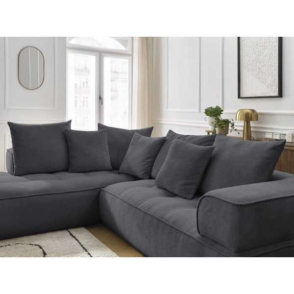 Temno siva kotna sedežna garnitura iz šenilje (levi kot/v obliki črke L) Whesley – Bobochic Paris-image-4