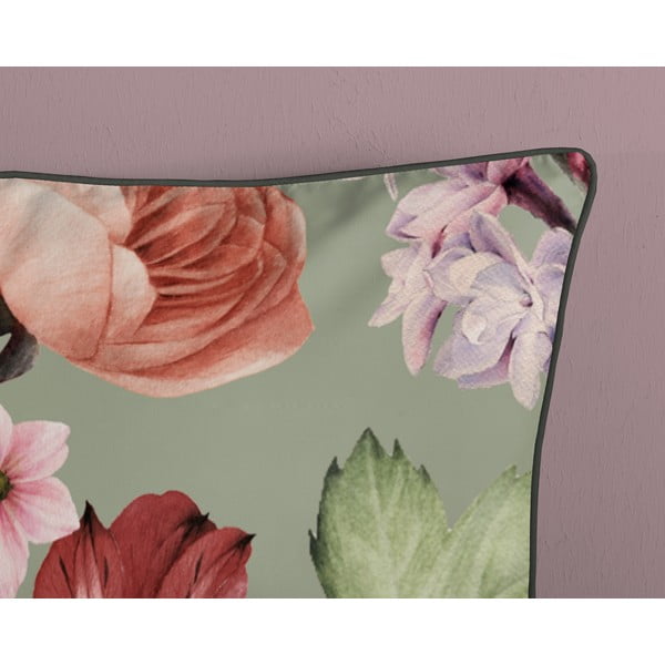 Zelena podaljšana posteljnina za zakonsko posteljo iz bombažnega satena 200x220 cm Fiori – Descanso-image-3