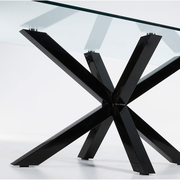 Jedilna miza s stekleno ploščo in črnim podnožjem Kave Home, 160 x 90 cm-image-4