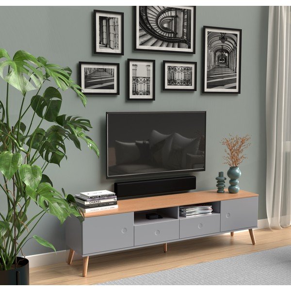 Siva TV mizica s hrastovimi nogami Tenzo Dot, širina 192 cm-image-1