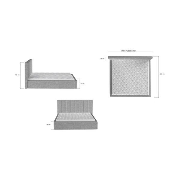 Rjava oblazinjena zakonska postelja s prostorom za shranjevanje in z letvenim dnom 200x200 cm Audrey – ELTAP-image-4