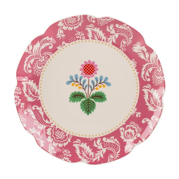 Porcelanski krožnik v bež in roza barvi s cvetličnim motivom Creative Tops, ⌀ 21 cm