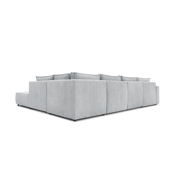 Svetlo siva kotna sedežna garnitura iz rebrastega žameta (desni kot/v obliki črke "U") Nihad modular – Bobochic Paris-image-4