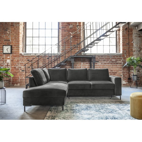 Temno siva žametna raztegljiva kotna sedežna garnitura (levi kot) Lofty Lilly – Miuform-image-4