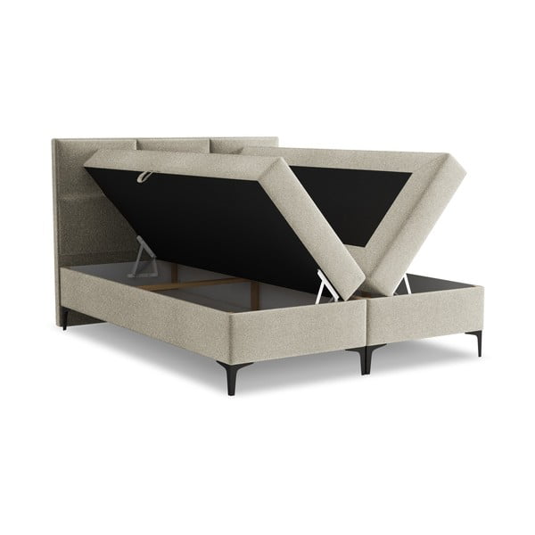 Sivorjava boxspring postelja s prostorom za shranjevanje 180x200 cm Pakalana – Makamii-image-1