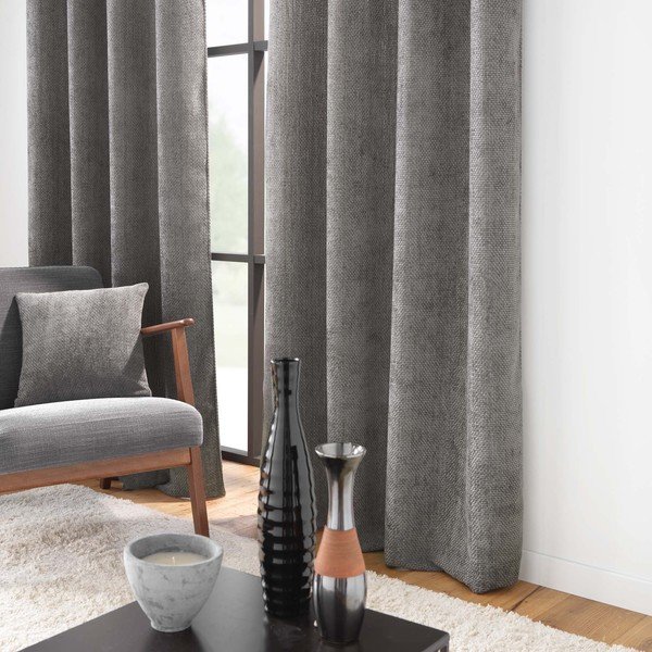 Antracitno siva zavesa iz šenilje 140x260 cm Leo – douceur d'intérieur-image-1