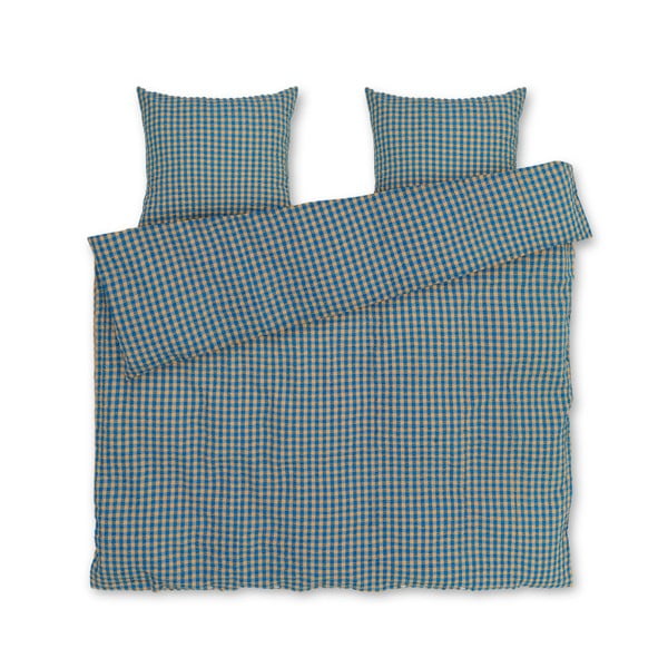 Oker rumena/modra podaljšana posteljnina za zakonsko posteljo iz krepa 200x220 cm Bæk&Bølge – JUNA