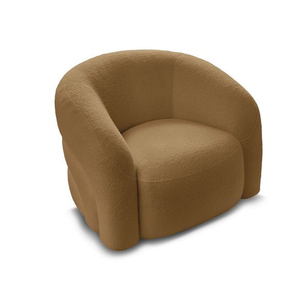 Gorčično rumen vrtljiv fotelj iz tkanine bouclé Elina – Bobochic Paris-image-3