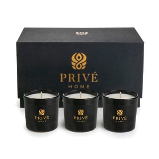 Set 3 dišečih sveč Privé Home Tobacco-Leather & Oud-Bergamote & Muscs Poudres