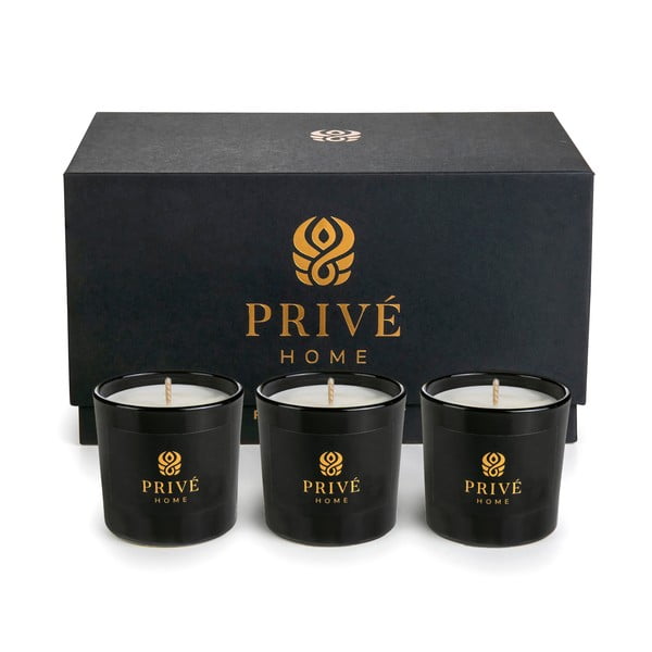 Set 3 dišečih sveč Privé Home Delice d'Orient & Safran-Ambre Noir & Black Wood