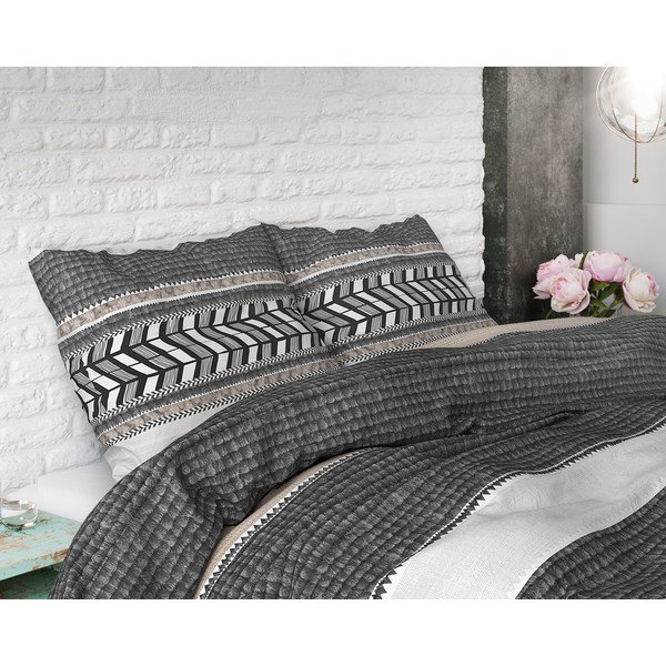 Siva bombažna posteljnina za enojno posteljo Pure Cotton Northern Stripe, 140 x 200/220 cm-image-2
