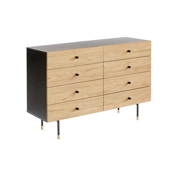 Nizka komoda v hrastovem dekorju v črni in naravni barvi 130x87 cm Jugend – Woodman