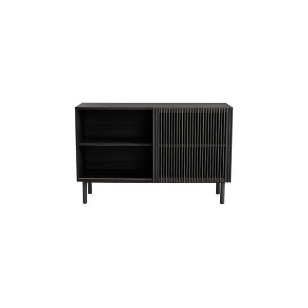 Črna omarica v jesenovem dekorju z drsnimi vrati 124x80x45 cm Sion – Jotex