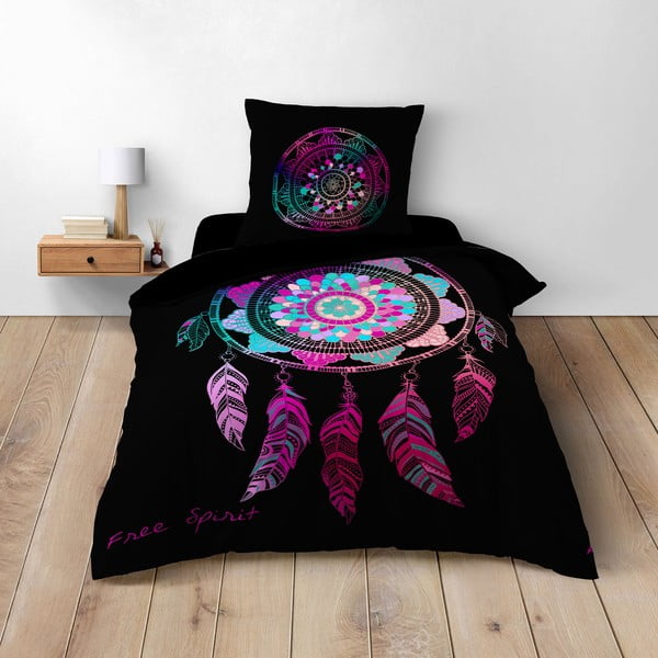 Črna enojna bombažna posteljnina 140x200 cm Porte Bonheur – douceur d'intérieur-image-1