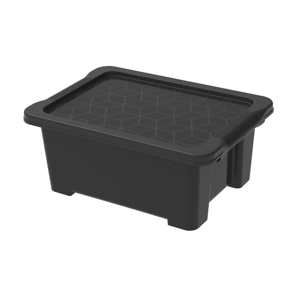 Črna plastična škatla za shranjevanje s pokrovom Evo Easy - Rotho