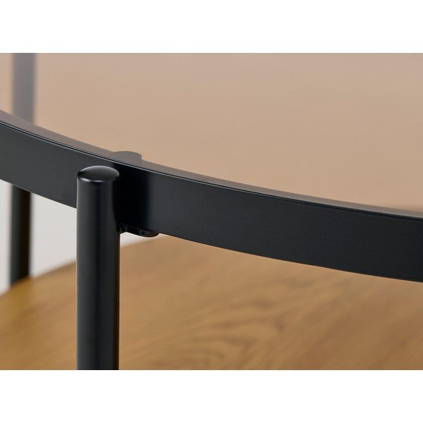 Okrogla klubska mizica s stekleno mizno ploščo v naravni barvi ø 84 cm Hassel – Unique Furniture-image-3