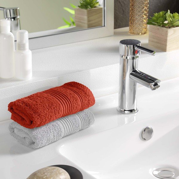 Opečnato oranžna frotirna bombažna brisača 30x50 cm Tendresse – douceur d'intérieur-image-1