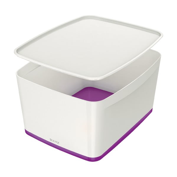 Belo-vijolična škatla za shranjevanje s pokrovom Leizt MyBox, 18 l