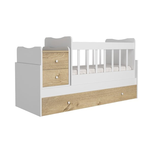 Bela/v naravni barvi otroška posteljica s prostorom za shranjevanje 60x120 cm Sansa – Kalune Design