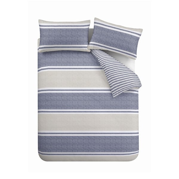 Modro-bež podaljšana posteljnina za zakonsko posteljo 230x220 cm Banded Stripe - Catherine Lansfield