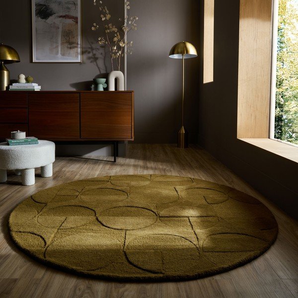 Temno zelena ročno tkana volnena okrogla preproga ø 160 cm Gigi – Flair Rugs-image-1