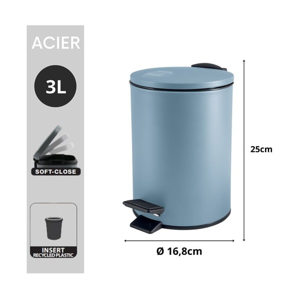 Svetlo moder jeklen koš za smeti s pedalom 3 l Adelar – Spirella-image-4