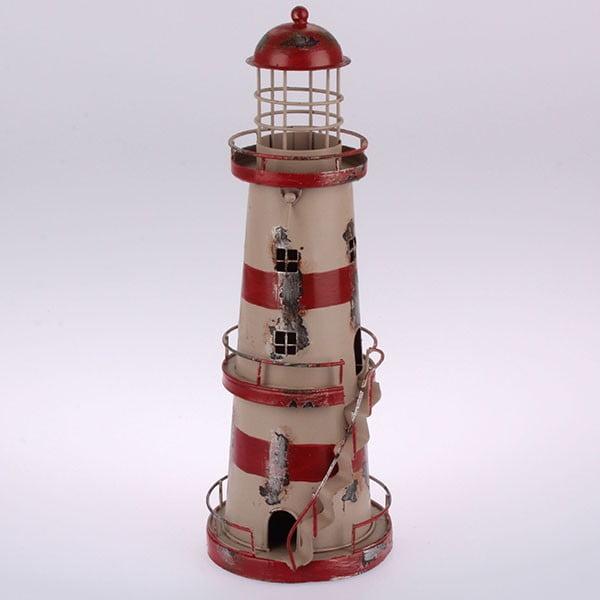 Kovinski viseči svečnik Red Stripes Lighthouse, 32 cm