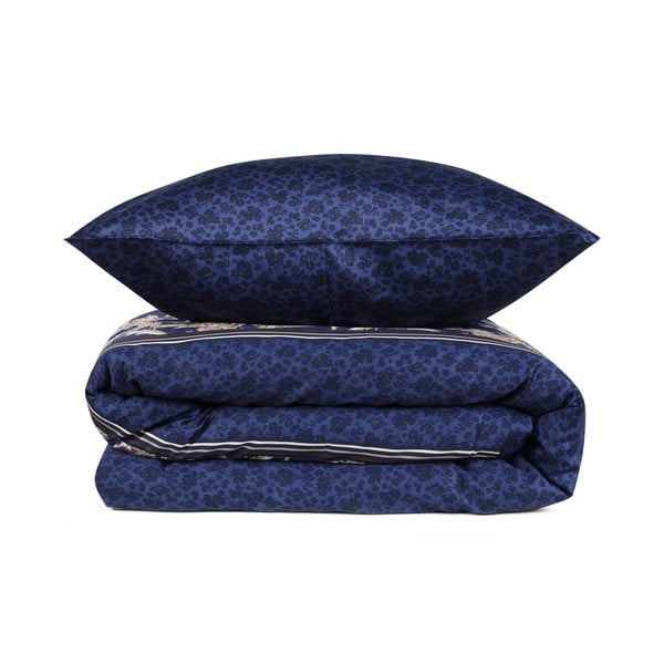 Temno modra podaljšana posteljnina iz bombažnega satena za zakonsko posteljo z rjuho in pregrinjalom 240x260 cm Pera - Mijolnir