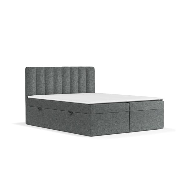 Temno siva boxspring postelja s prostorom za shranjevanje 160x200 cm Novento – Maison de Rêve