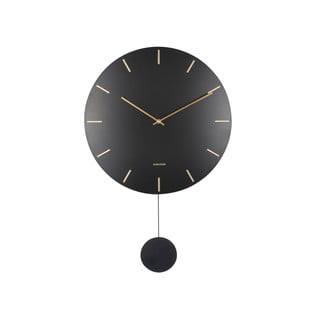 Črna stenska ura z nihalom Karlsson Impressive, ø 20 cm