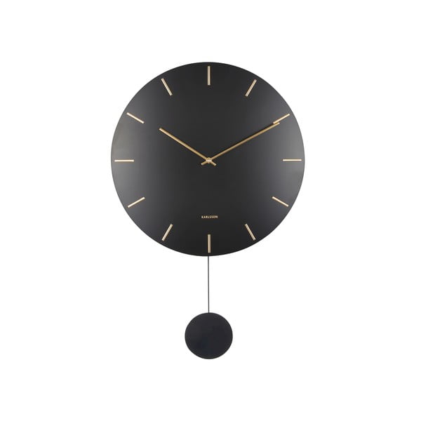 Črna stenska ura z nihalom Karlsson Impressive, ø 47 cm