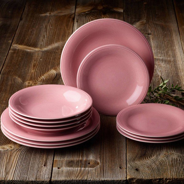 12-delni komplet porcelanaste posode roza barve Like by Villeroy & Boch Group-image-1