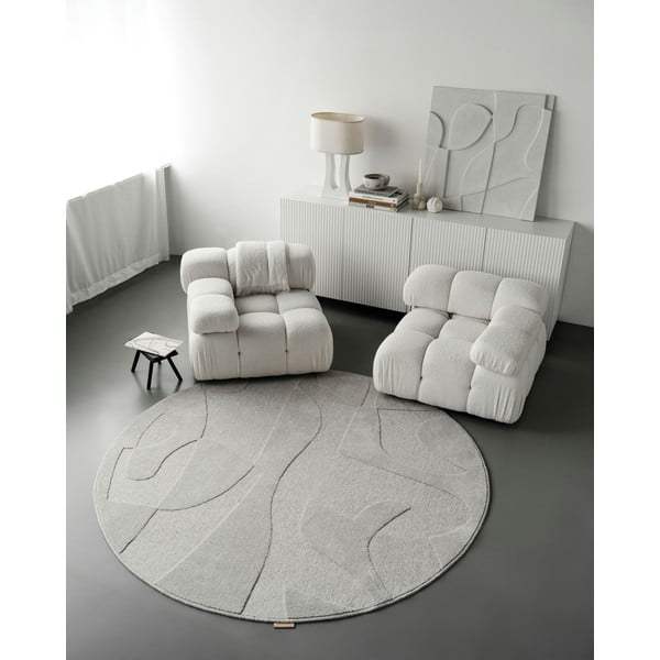 Svetlo siva volnena okrogla preproga ø 120 cm Morphic Botanica – Agnella-image-2