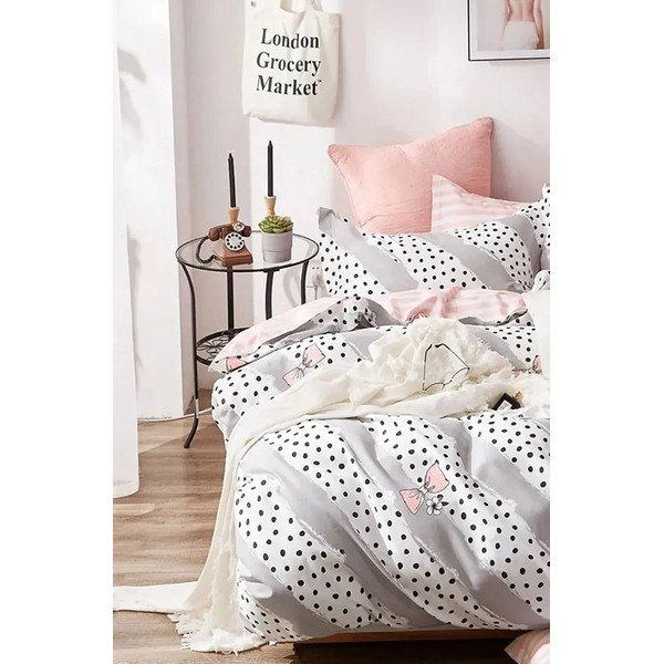 Bela/rožnata podaljšana bombažna posteljnina za zakonsko posteljo z rjuho 200x220 cm Bow and Polka-Dot – Mila Home-image-3