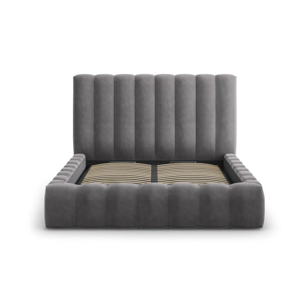 Siva oblazinjena zakonska postelja s prostorom za shranjevanje z letvenim dnom 160x200 cm Kelp - Micadoni Home-image-2