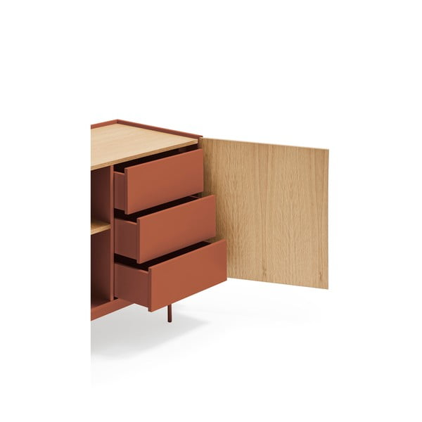 Opečnato oranžna/naravna nizka komoda v hrastovem dekorju 130x78 cm Otto – Teulat-image-4