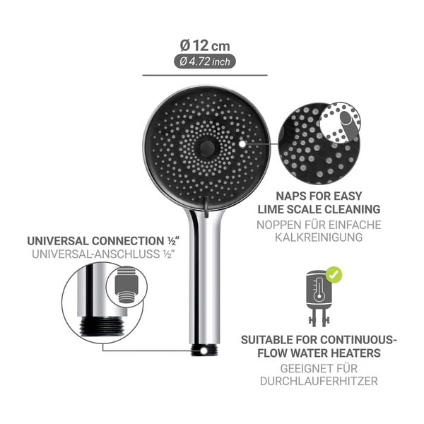 Plastična tuš ročka v srebrni barvi ø 12 cm Softwater – Wenko-image-4