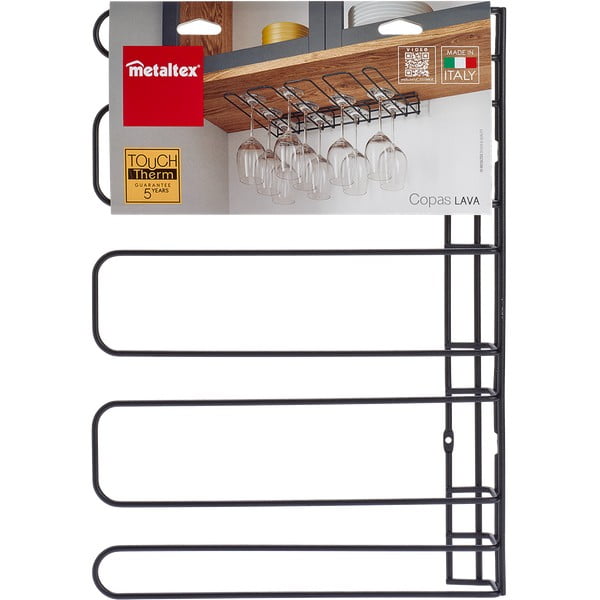 Črno stensko držalo za vinske kozarce Metaltex Wine Glass-image-4