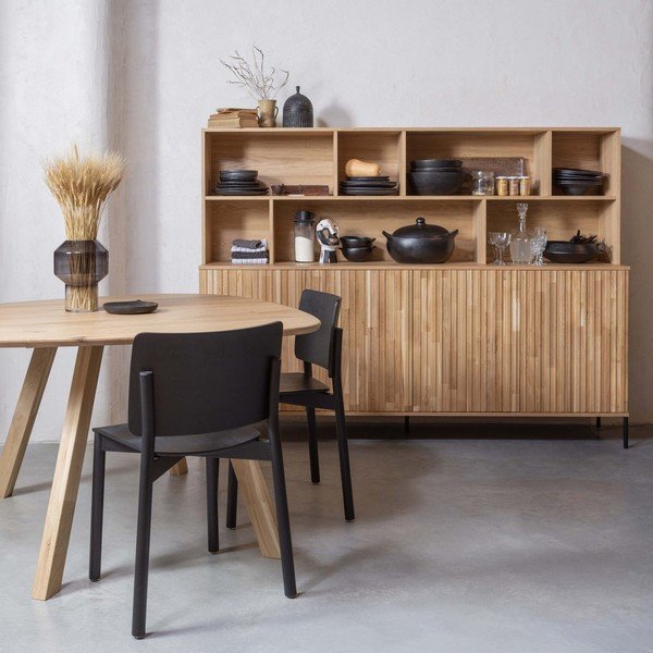 Regal v hrastovem dekorju v naravni barvi 200x150x44 cm Gravure – WOOOD-image-1