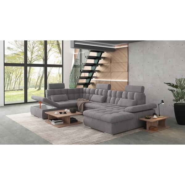 Siva raztegljiva kotna sedežna garnitura s prostorom za shranjevanje (levi kot/v obliki črke "U") Merkur – Ropez-image-4
