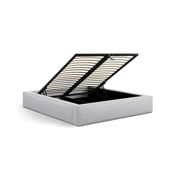Svetlo siva oblazinjena zakonska postelja s prostorom za shranjevanje z letvenim dnom 200x200 cm Simon Darren – Micadoni -image-4