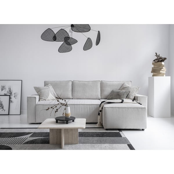 Bela raztegljiva kotna sedežna garnitura iz rebrastega žameta (s kotom po izbiri) Brave Dave – Miuform-image-1